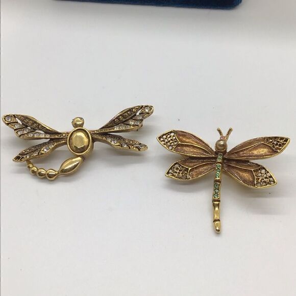 Lot of 2 Vintage Oscar de La Renta Dragonfly Brooches - Picture 1 of 7